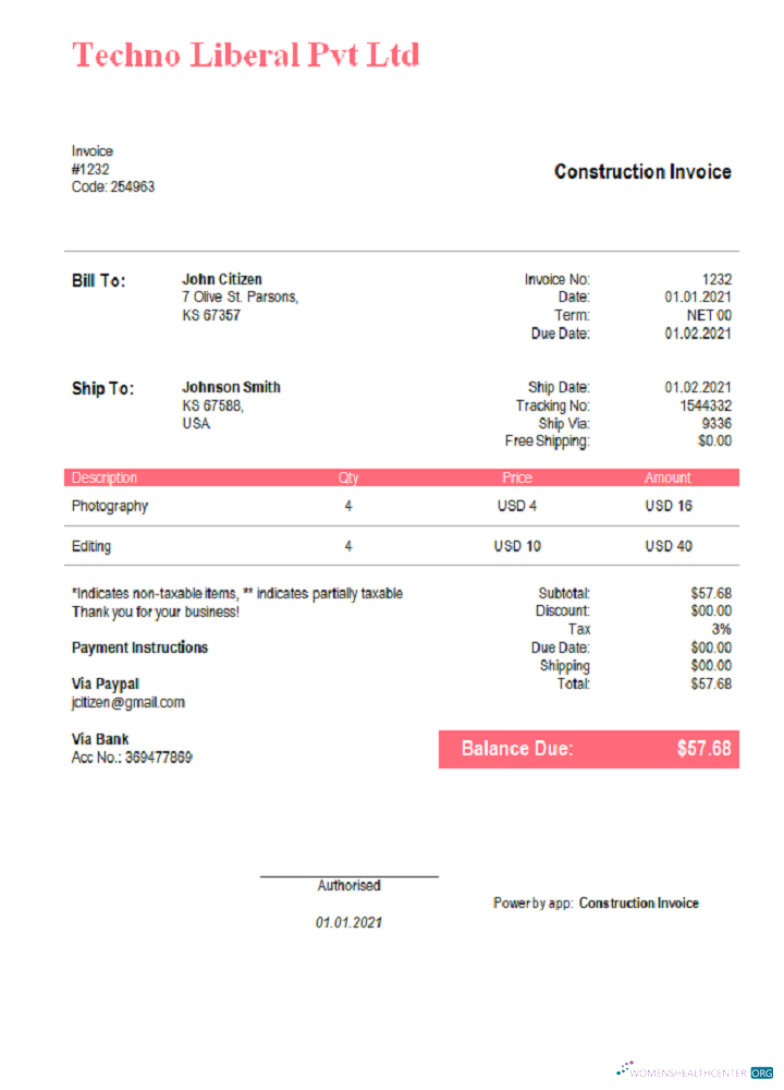 Реалистичный Скачать USA Techno Liberal Pvt ООО Invoice Photoshop Шаблон