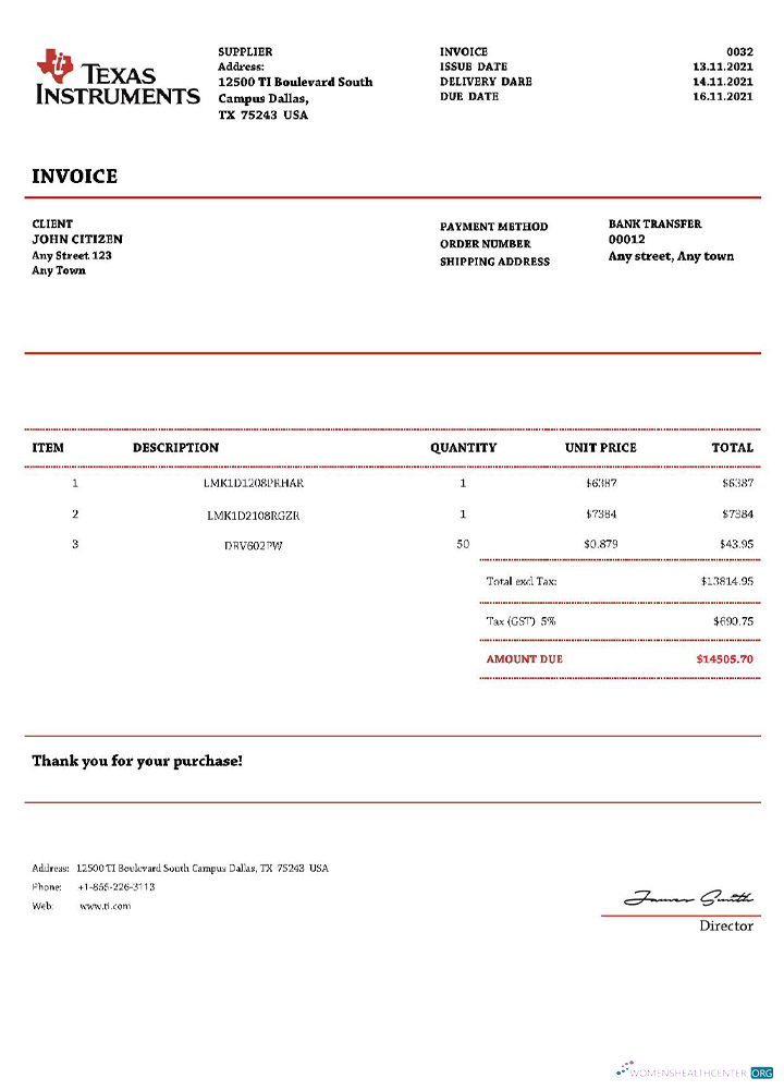 Премиум Скачать USA Texas Instruments Invoice Photoshop Шаблон