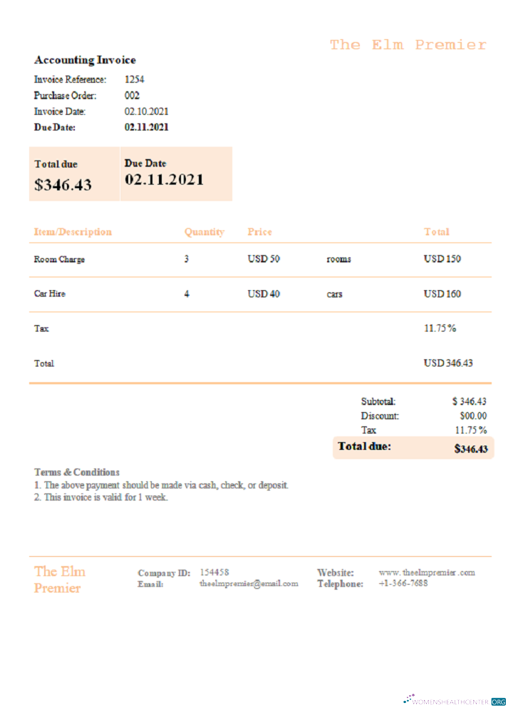 Редактируемый Скачать USA Elm Premier Invoice Photoshop Шаблон