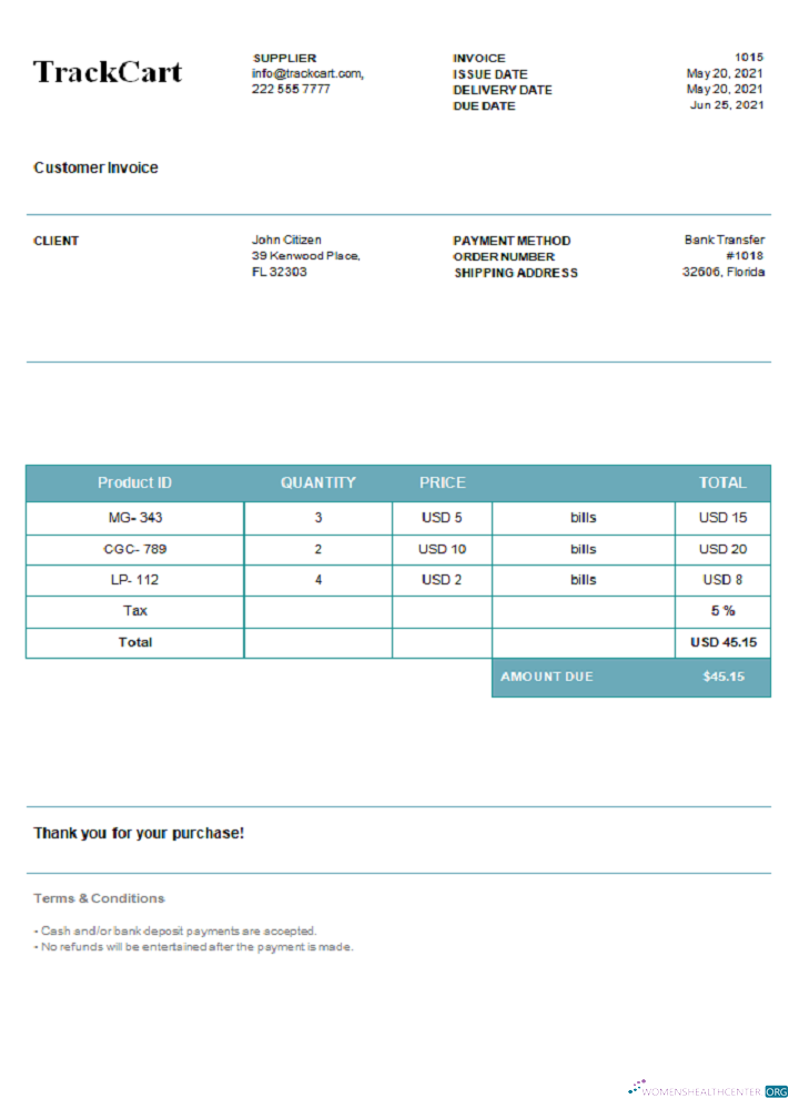 Реалистичный Скачать USA TrackCart Invoice Photoshop Шаблон