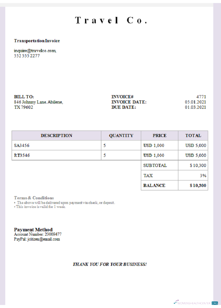 Качественный Скачать USA Туристический Co. Invoice Photoshop Шаблон