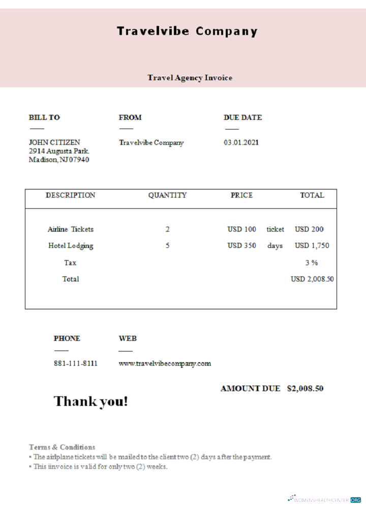 Профессиональный Скачать USA Travelvibe Компания Invoice Photoshop Шаблон