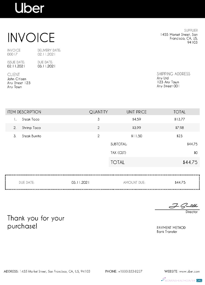 Качественный Скачать USA Uber Invoice Шаблон Photoshop Шаблон