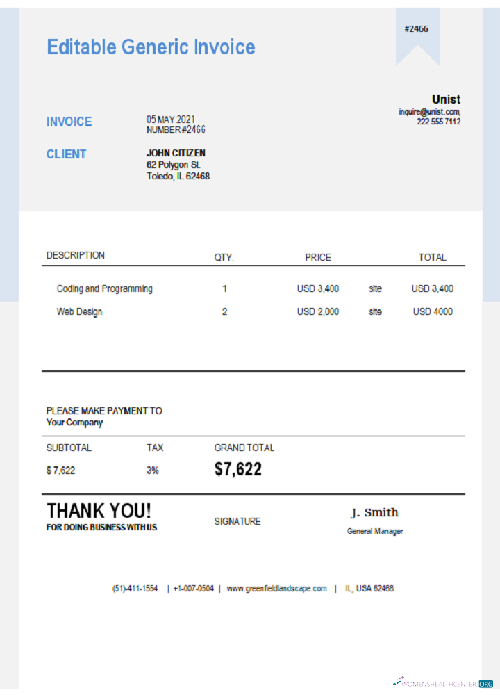 Качественный Скачать USA Unist Invoice Photoshop Шаблон