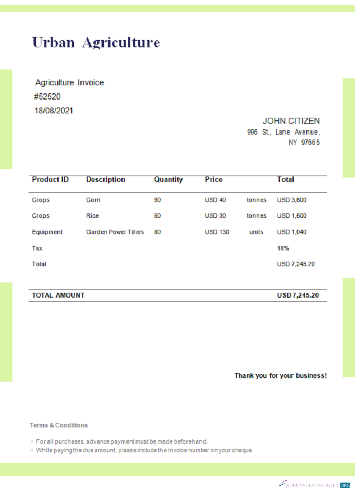 Качественный Скачать USA Urban Agriculture Invoice Photoshop Шаблон