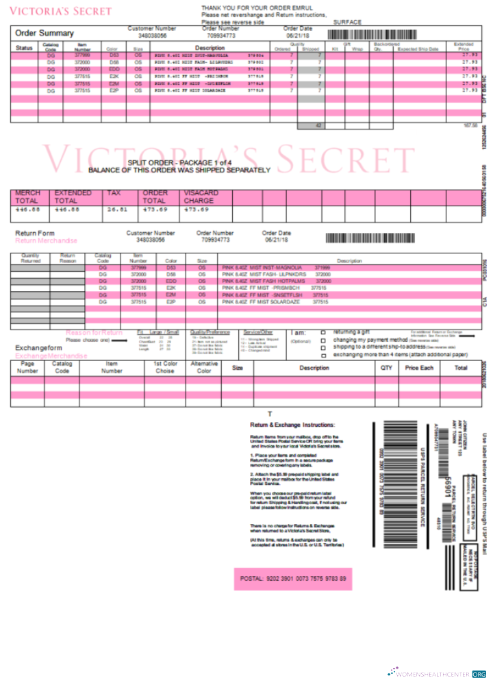 Реалистичный Скачать USA Victoria Secret Invoice Photoshop Шаблон