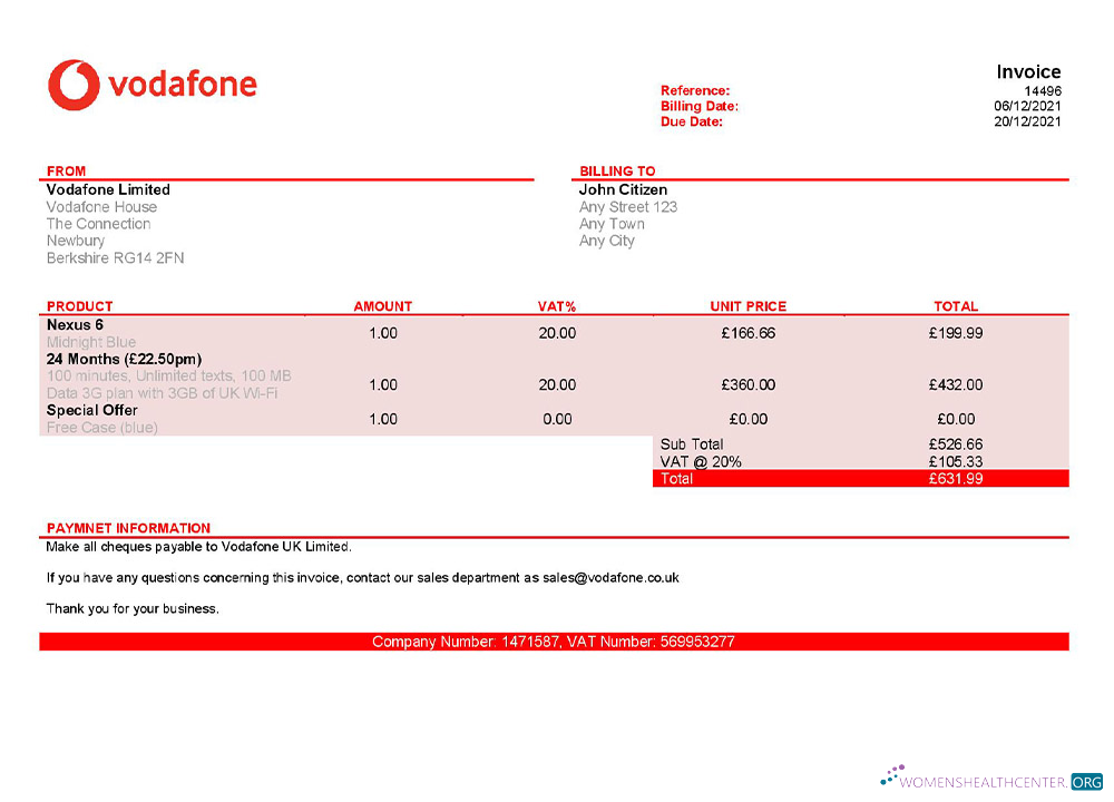 Реалистичный Скачать USA Vodafone Invoice Шаблон Photoshop Шаблон
