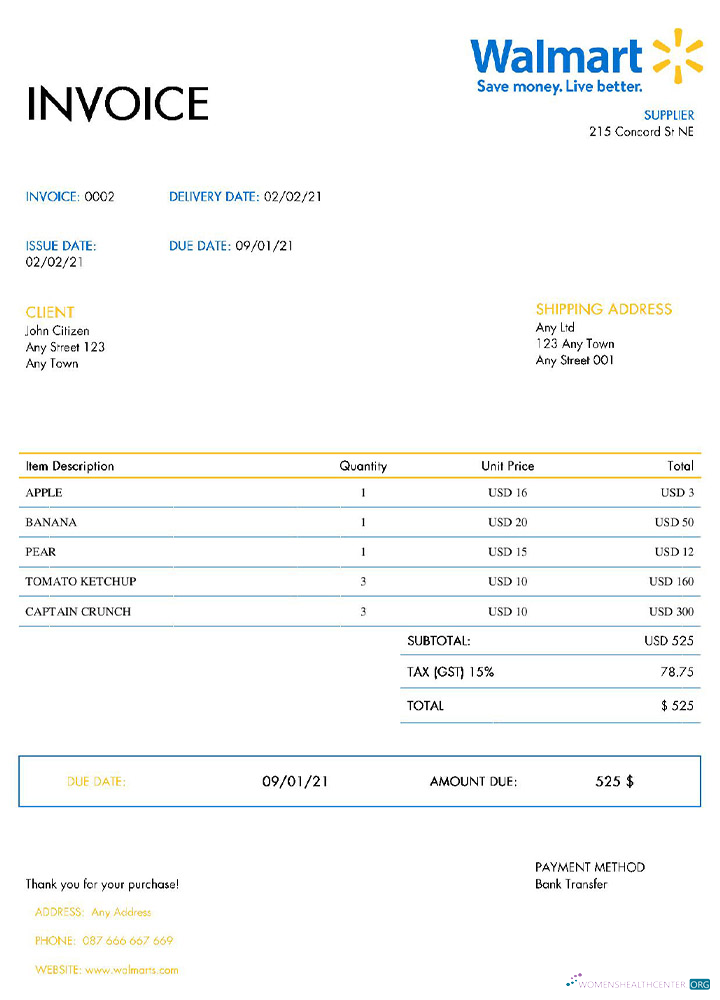 Реалистичный Скачать USA Walmart Invoice Шаблон Photoshop Шаблон