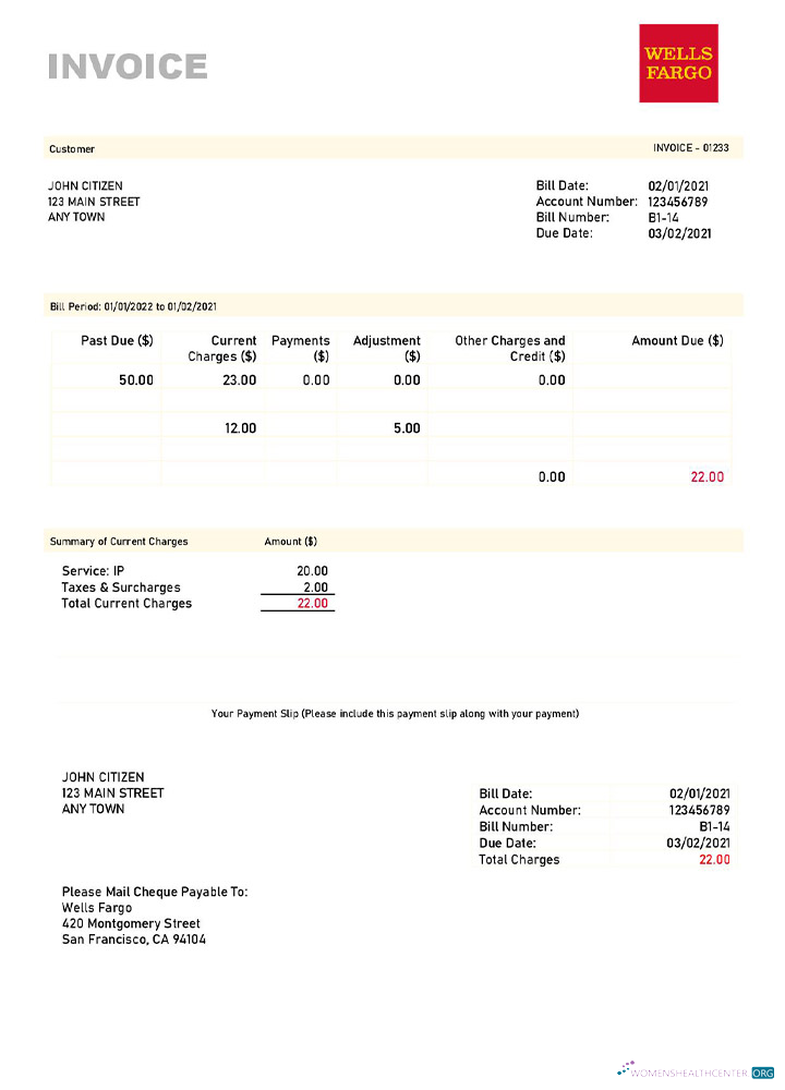 Реалистичный Скачать USA Wells Fargo Invoice Шаблон Photoshop Шаблон