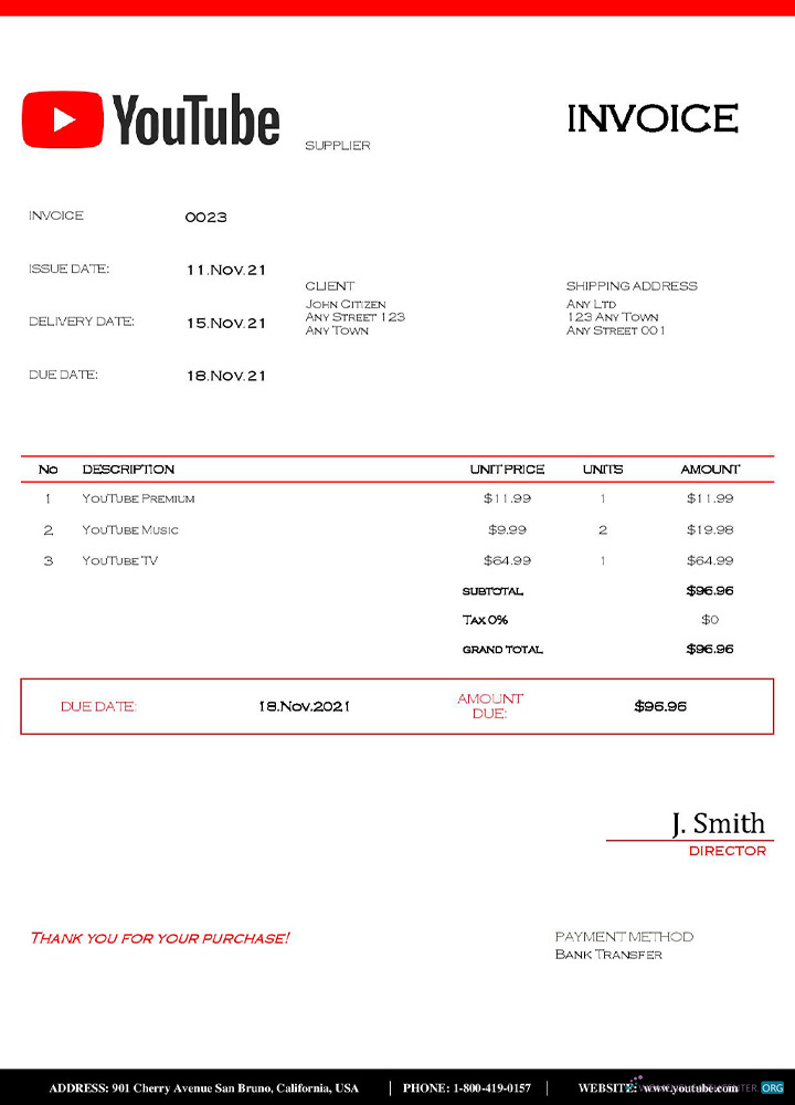 Качественный Скачать USA Youtube Invoice Шаблон Photoshop Шаблон