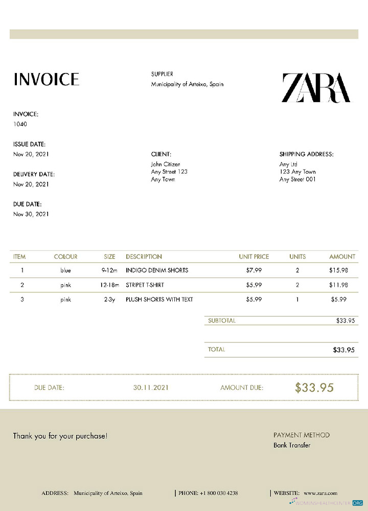 Профессиональный Скачать USA ZARA Invoice Шаблон Photoshop Шаблон