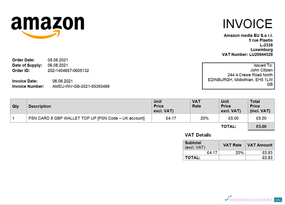 Реалистичный Скачать Великобритания Amazon American Multinational Technology Компания Invoice Photoshop Шаблон