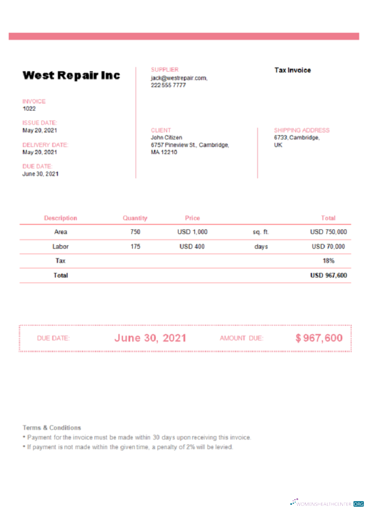 Профессиональный Скачать Великобритания Западный Repair Inc Invoice Photoshop Шаблон
