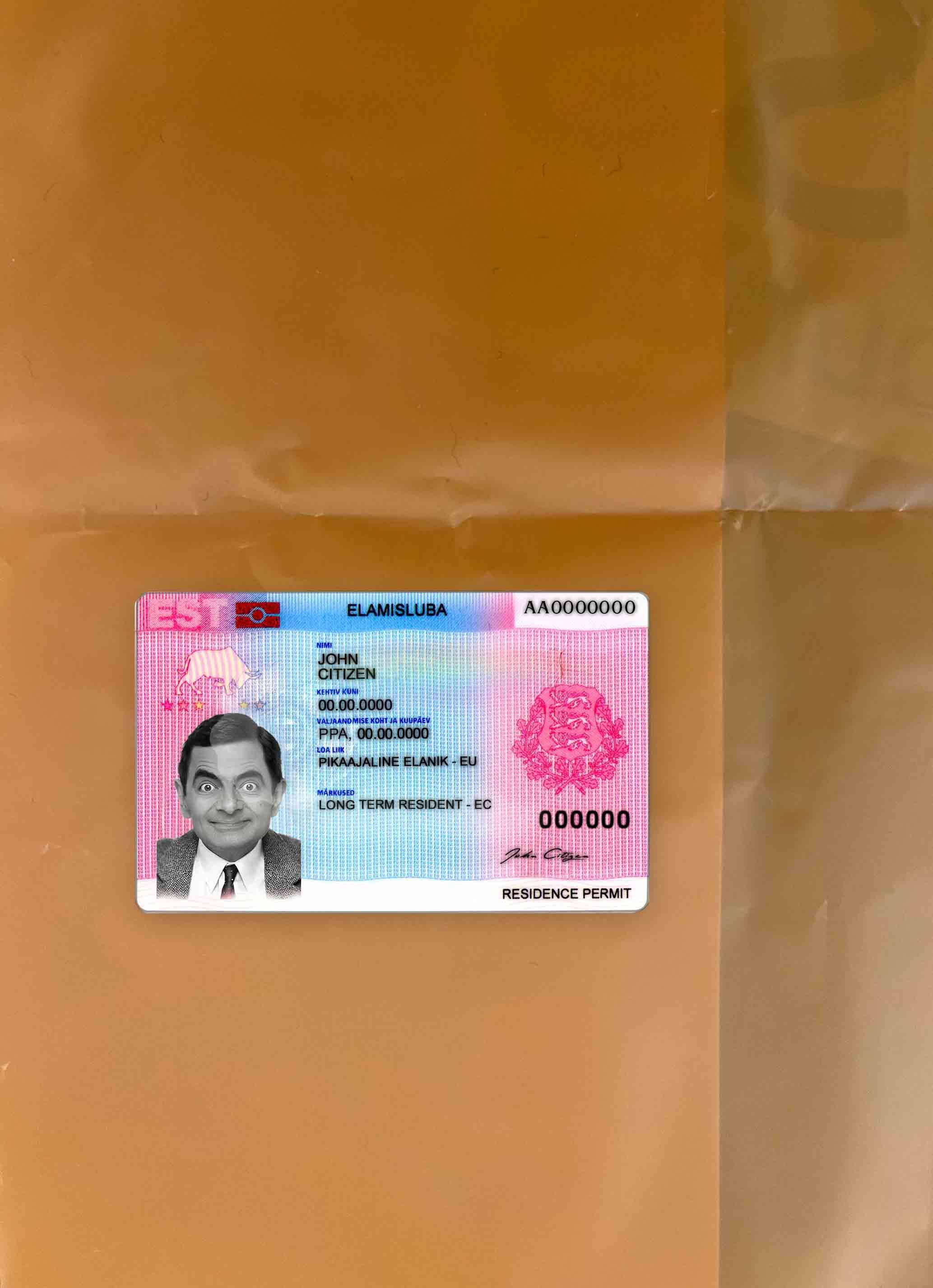 Премиум Скачать Эстония Residence Permit Фотоэффект Лицевая Сторона Photoshop Шаблон