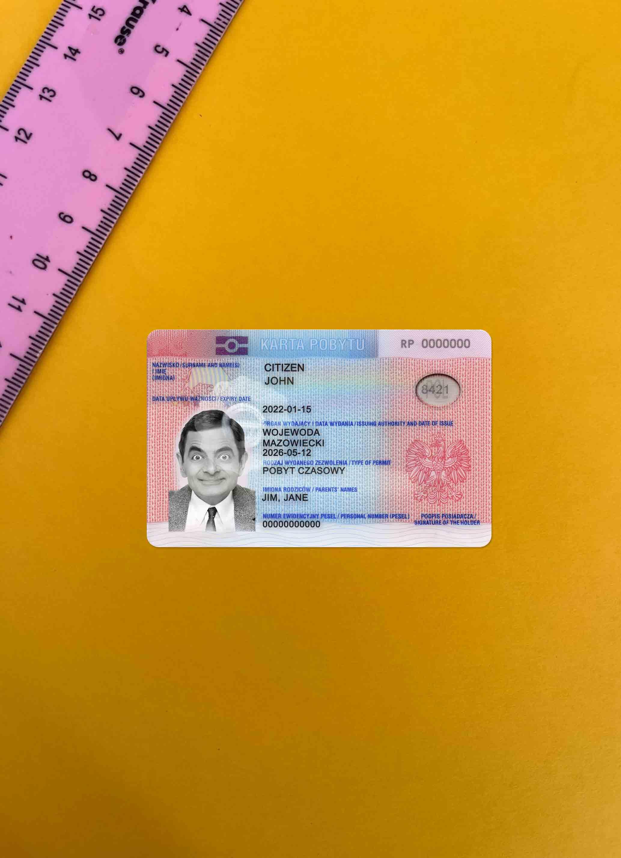 Премиум Скачать Польша Residence Permit Фотоэффект Лицевая Сторона Photoshop Шаблон