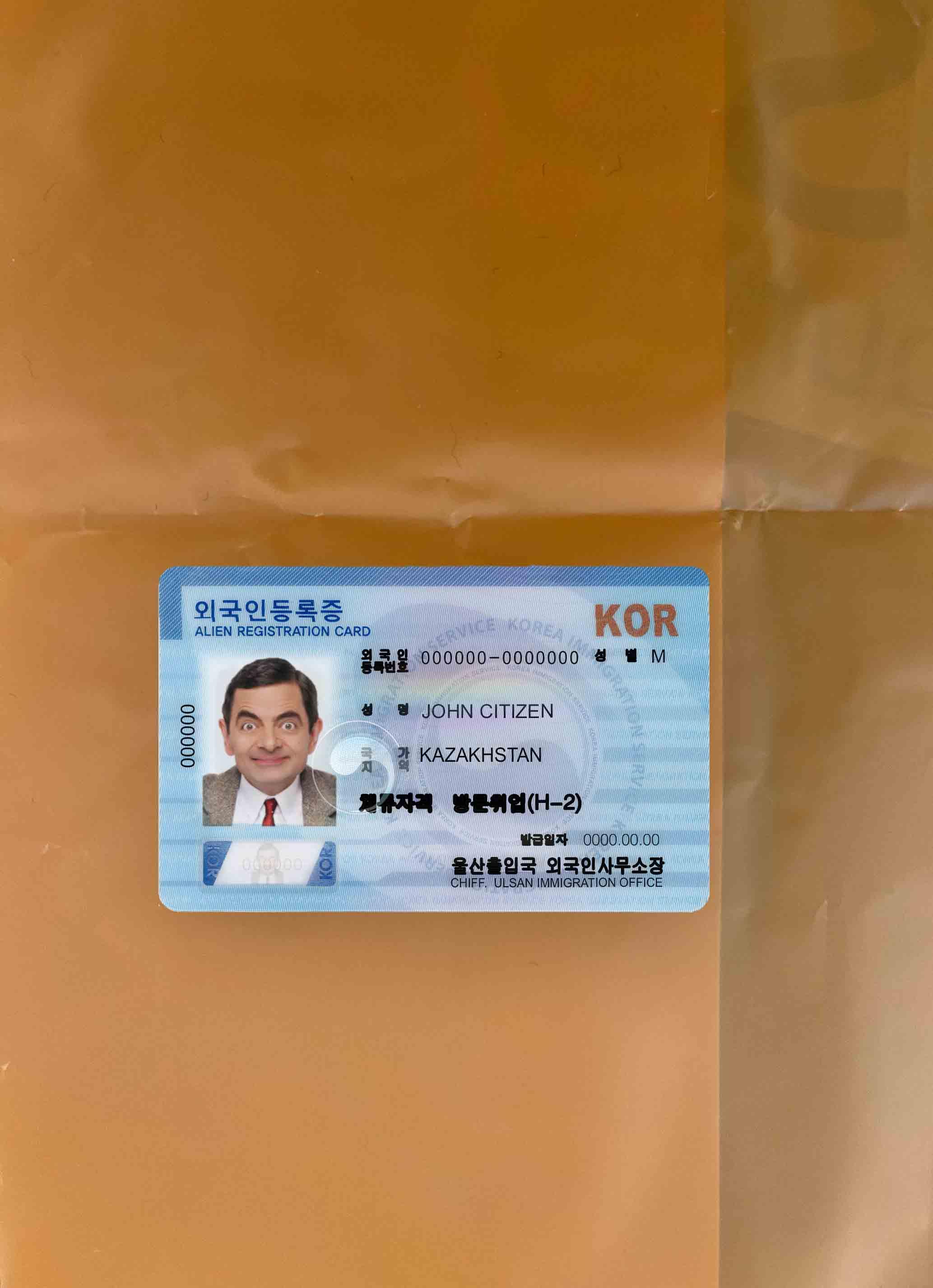 Профессиональный Скачать Южный Korean Alien Registration Карта (ARC) Шаблон Фотоэффект Лицевая Сторона Photoshop Шаблон