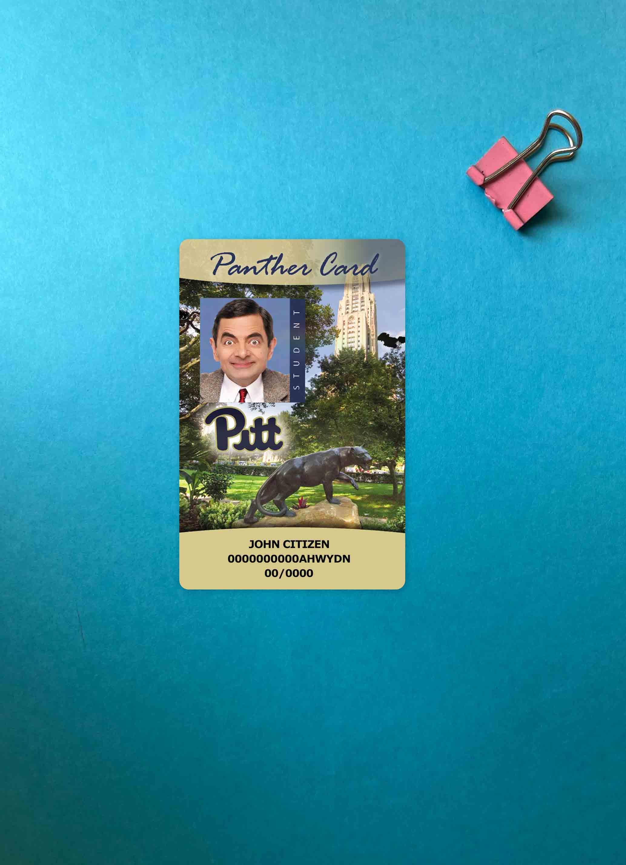 Качественный Скачать USA University Pittsburgh Student ID Карта, Panther Карта Фотоэффект Лицевая Сторона Photoshop Шаблон