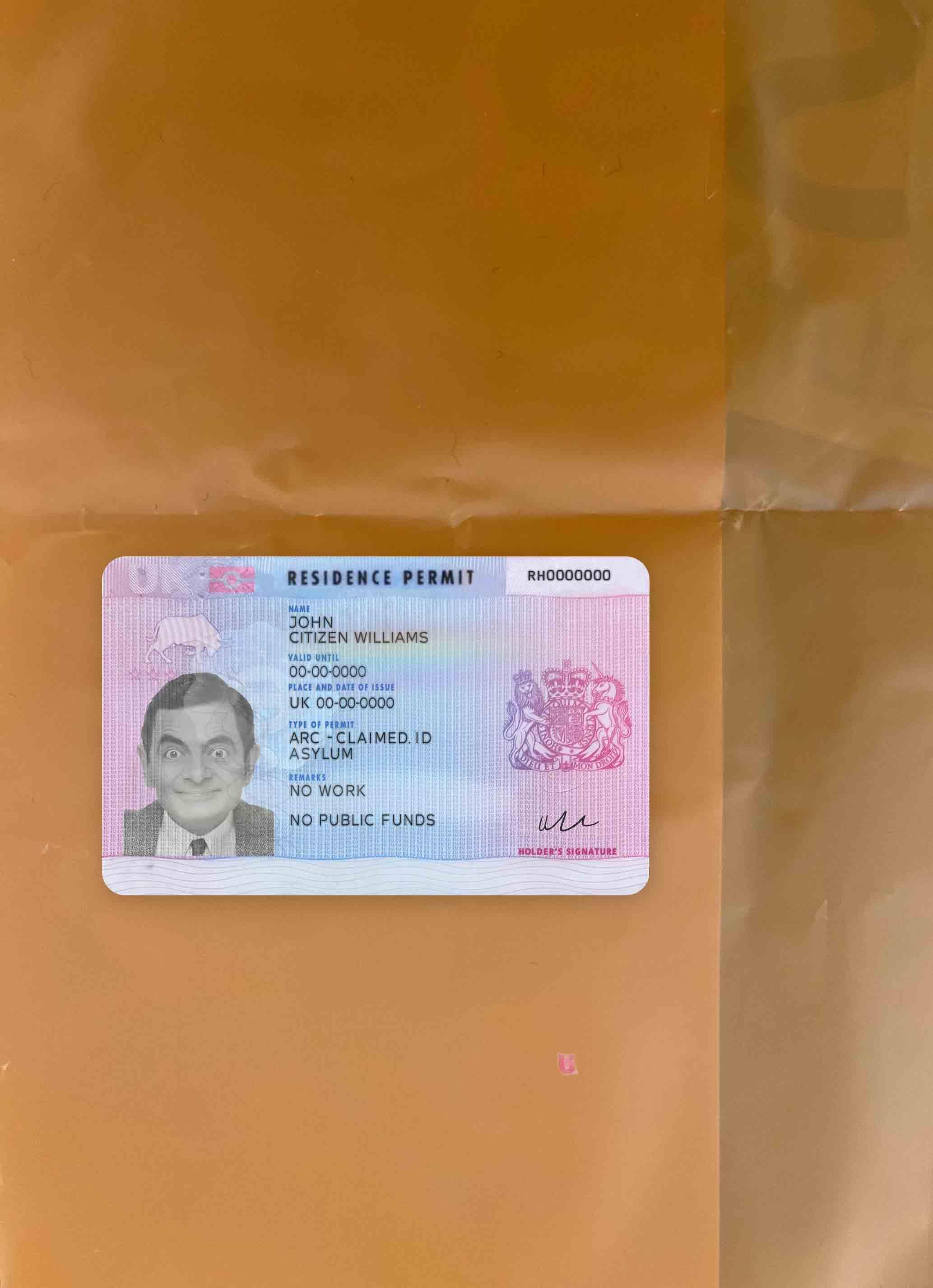 Редактируемый Скачать Великобритания Residence Permit Версия 2 Фотоэффект Лицевая Сторона Photoshop Шаблон