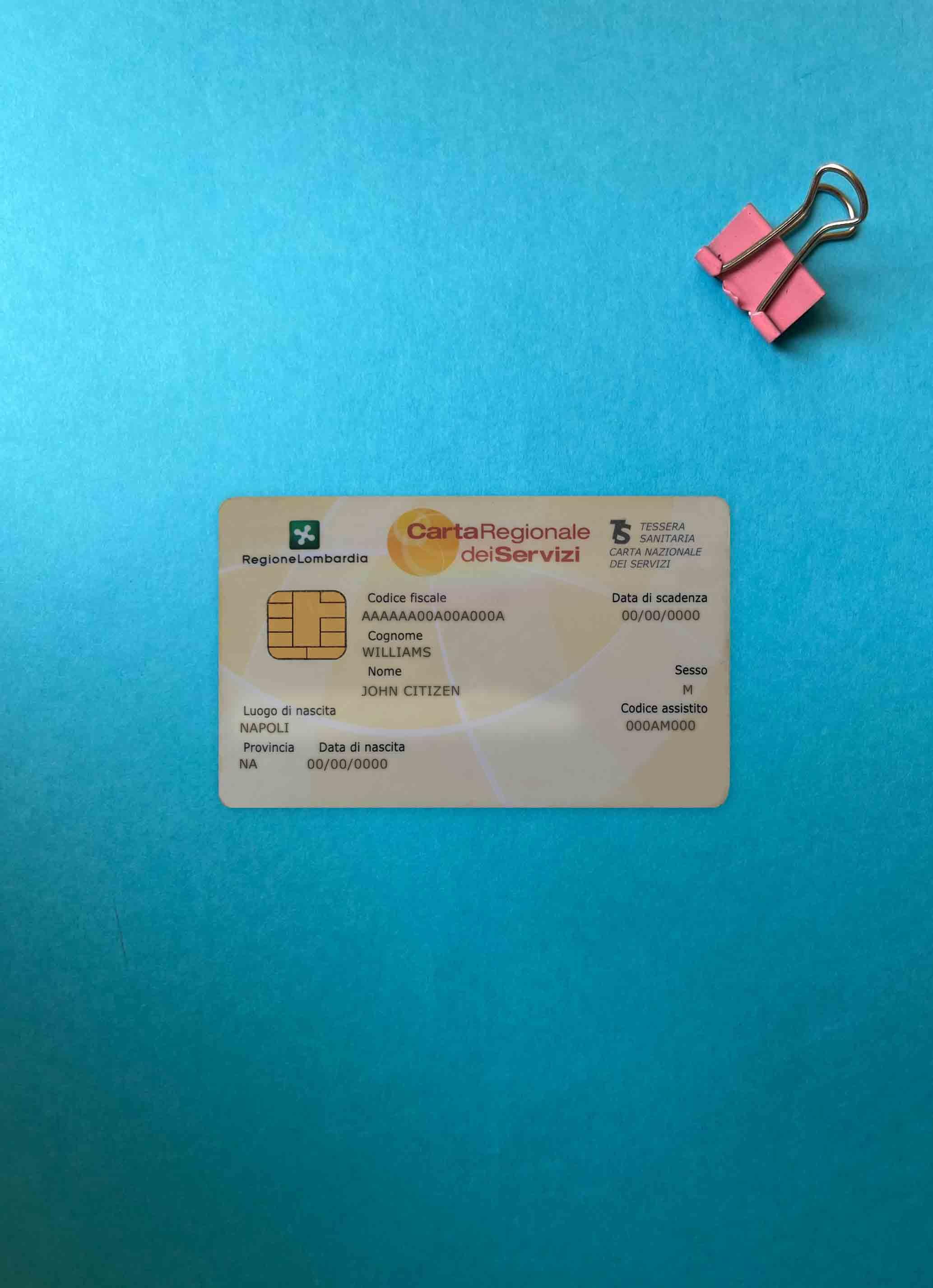 Италия Health Insurance Карта (Tessera Sanitaria) Carta Regionale Dei Servizi Фотоэффект Лицевая Сторона макет
