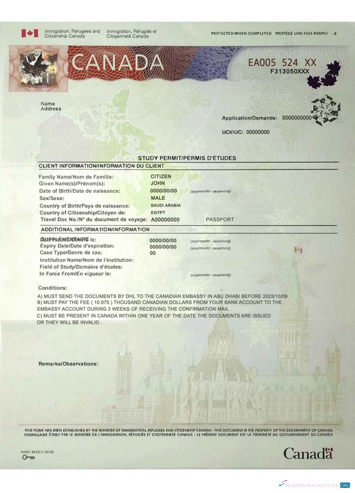 Реалистичный Скачать Канада Study Permit Photoshop Шаблон