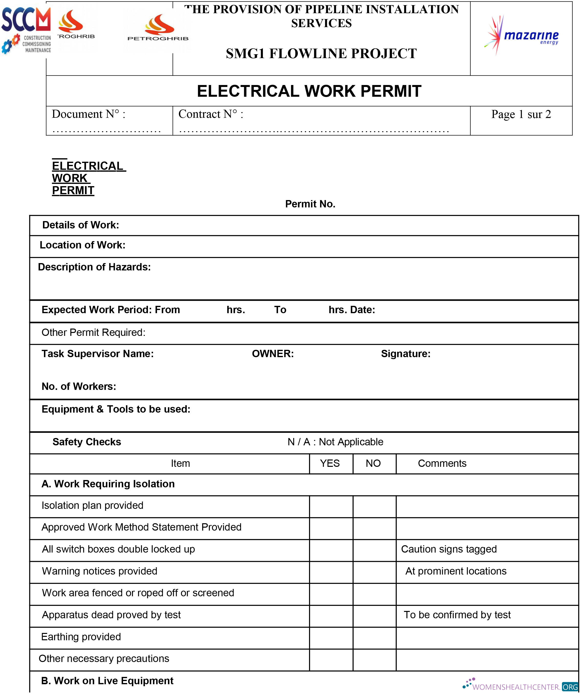 Реалистичный Скачать Construction Commissioning Maintenance Electrical Work Permit Photoshop Шаблон