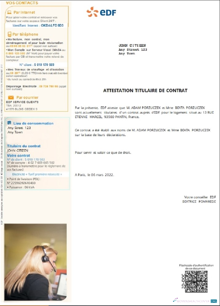 Профессиональный Скачать Франция EDF Attestation de Contrat Photoshop Шаблон