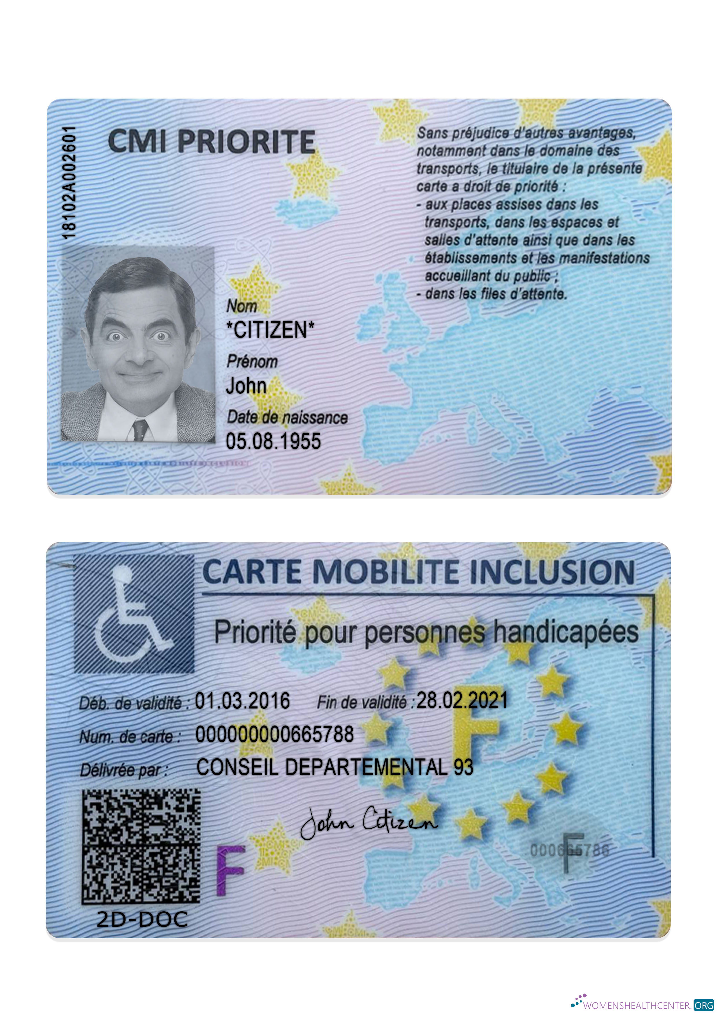 Премиум Скачать Франция Carte Mobilite Inclusion (CMI) Photoshop Шаблон