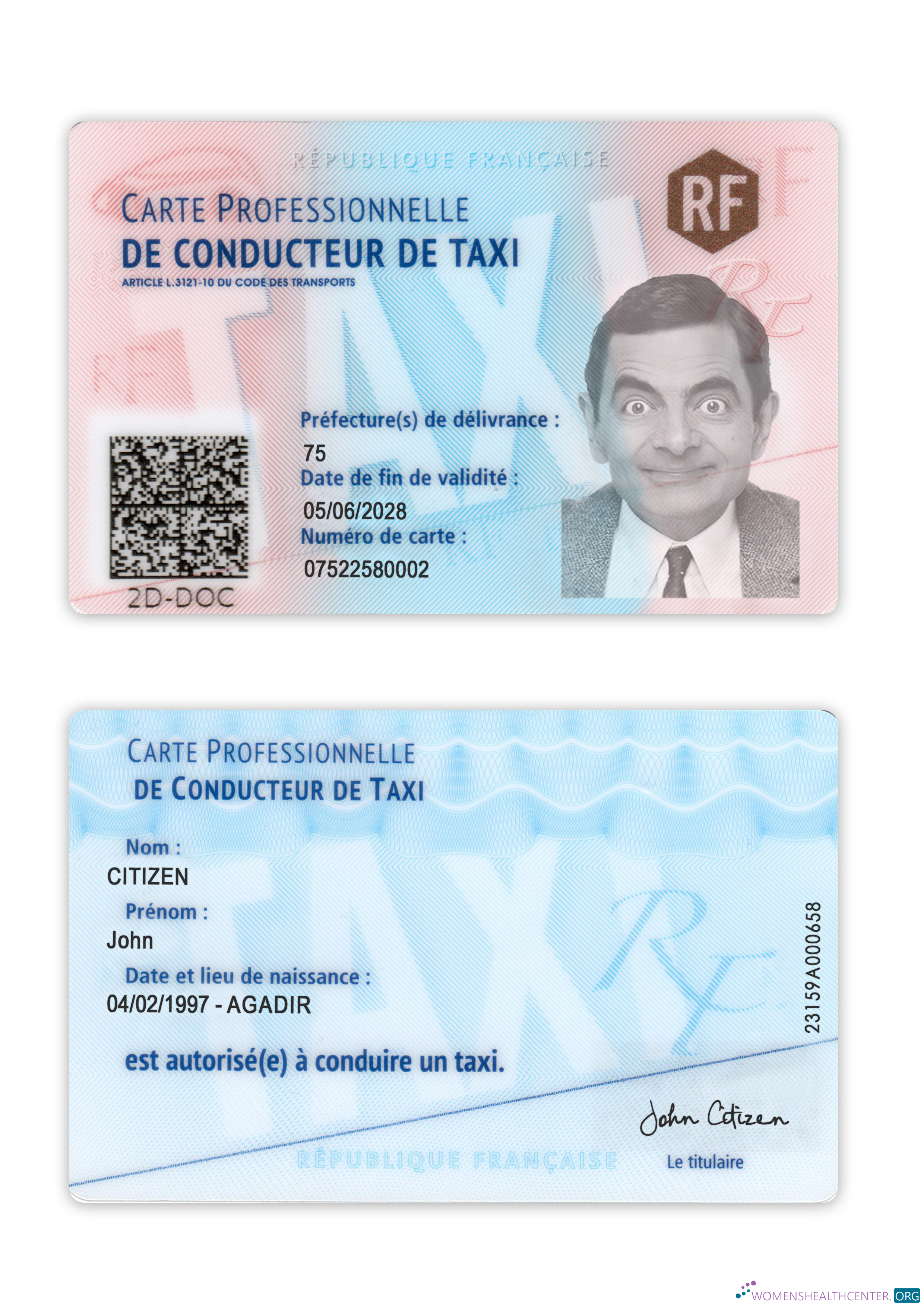 Профессиональный Скачать Франция Taxi Driver ID Карта Photoshop Шаблон