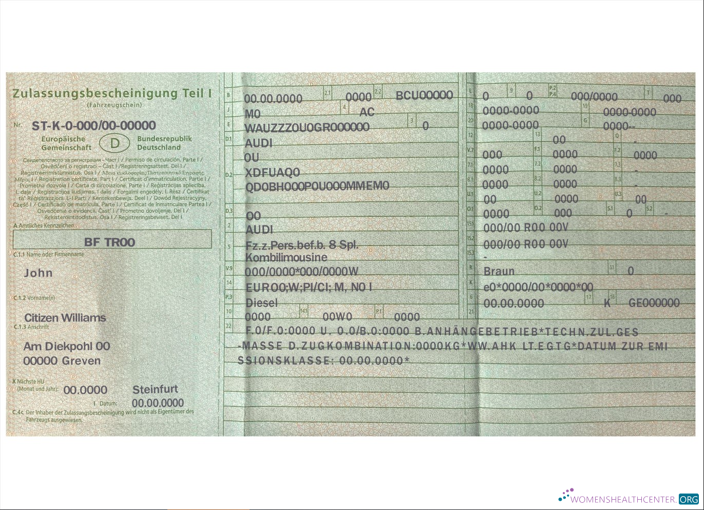 Качественный Скачать Германия Vehicle Registration Certificate Photoshop Шаблон