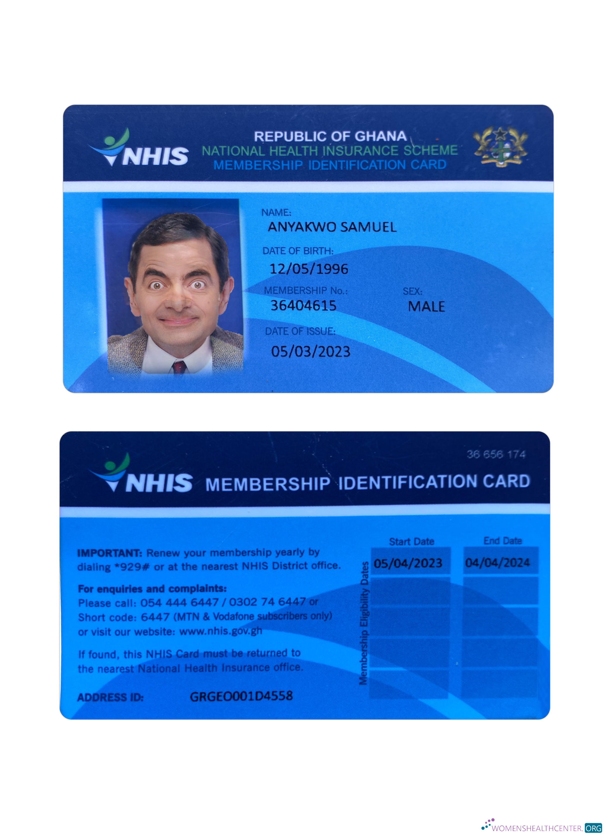 Премиум Скачать Гана Health Insurance ID Карта Photoshop Шаблон