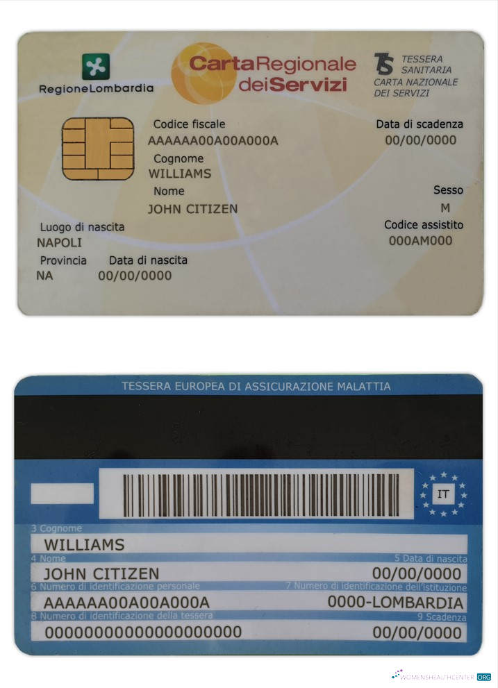 Профессиональный Скачать Италия Health Insurance Карта (Tessera Sanitaria) Photoshop Шаблон