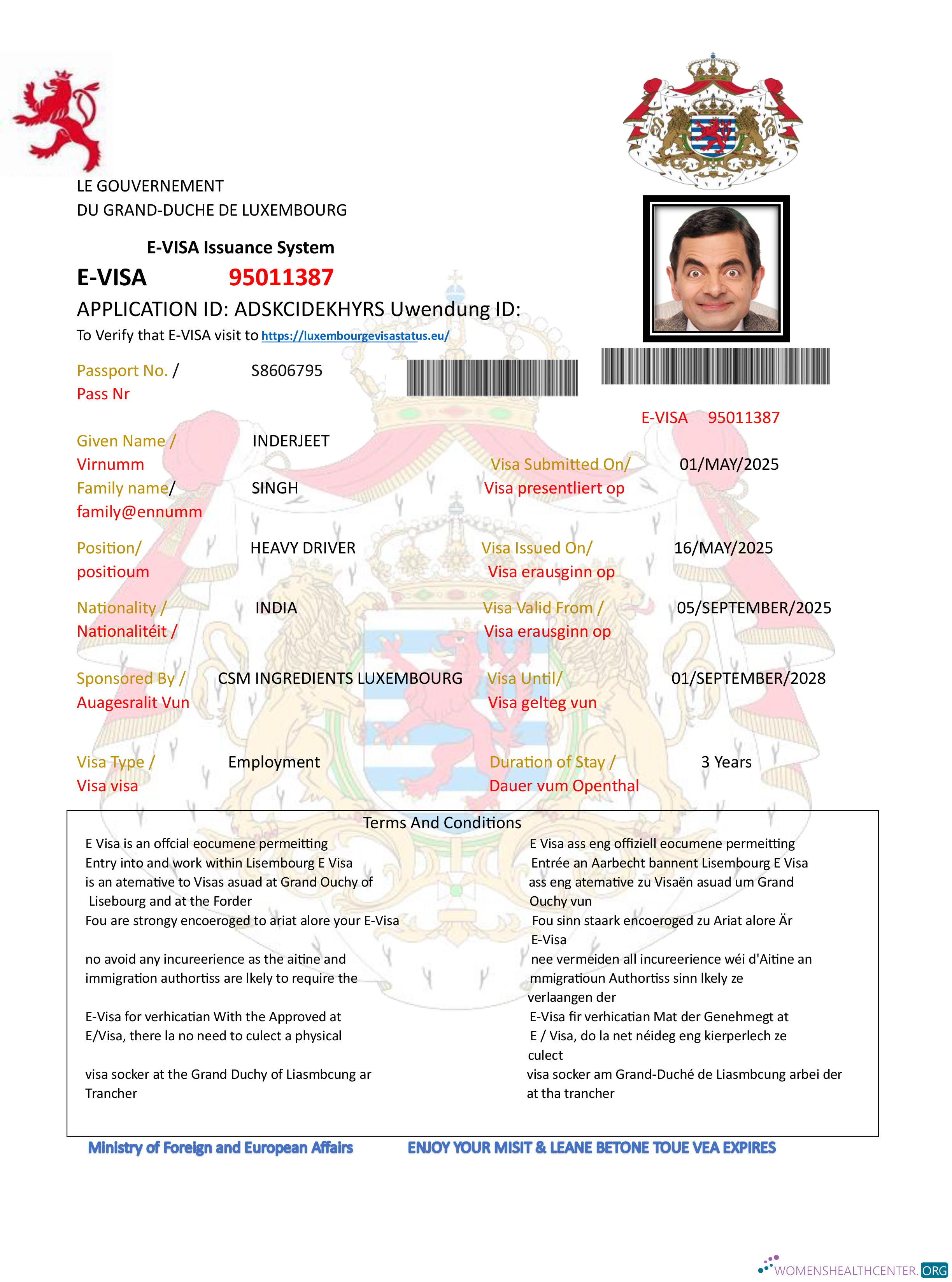 Редактируемый Скачать Люксембург Work Permit Photoshop Шаблон