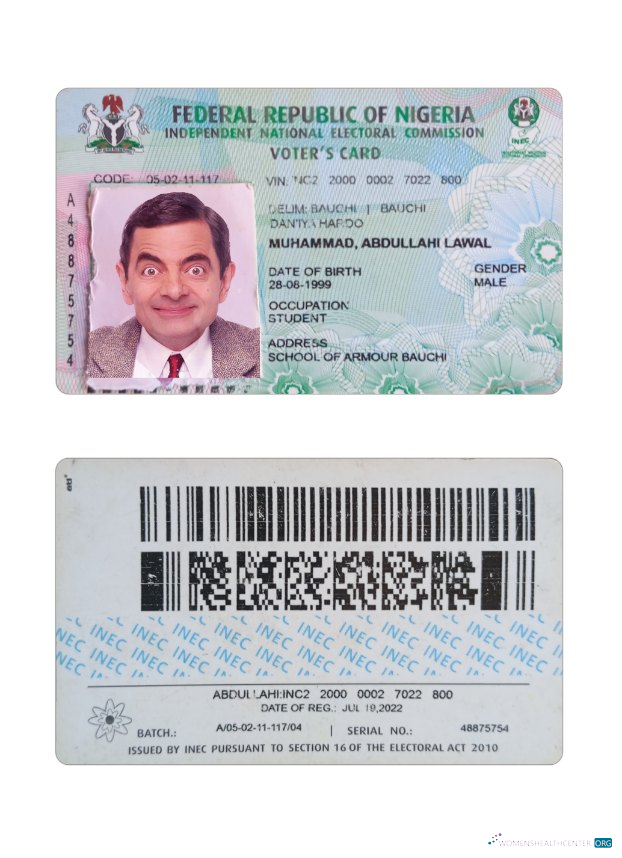 Редактируемый Скачать Нигерия Voter's ID Карта Photoshop Шаблон