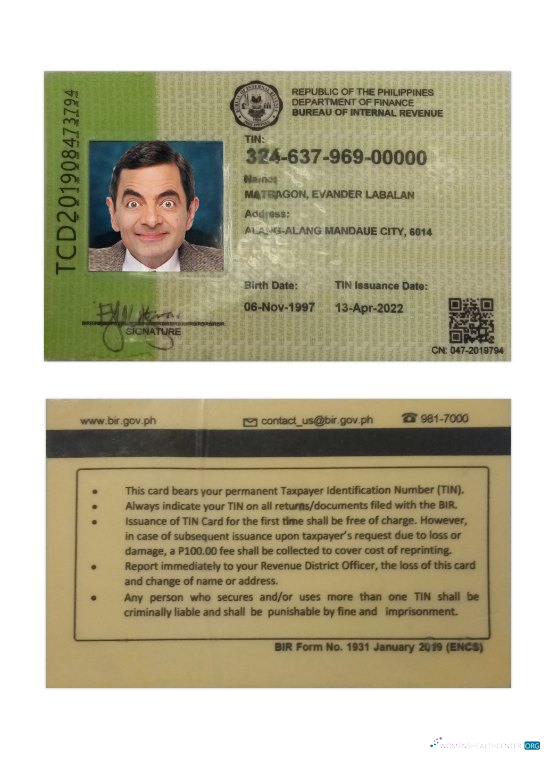 Реалистичный Скачать Филиппины Bureau Internal Revenue ID 2022 Настоящее Время Photoshop Шаблон