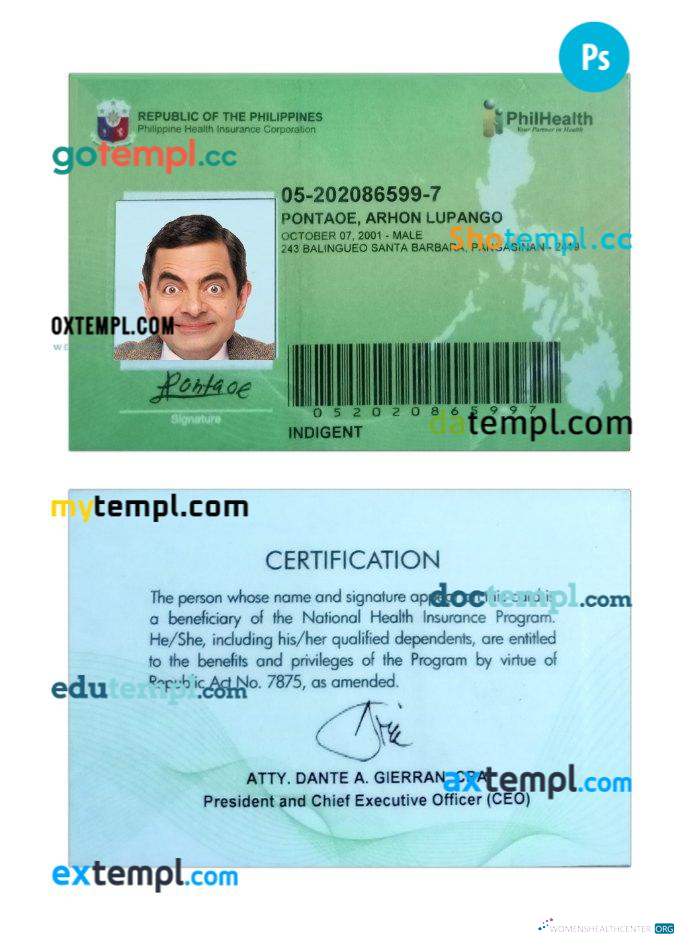 Реалистичный Скачать Филиппины Health Insurance Карта Photoshop Шаблон