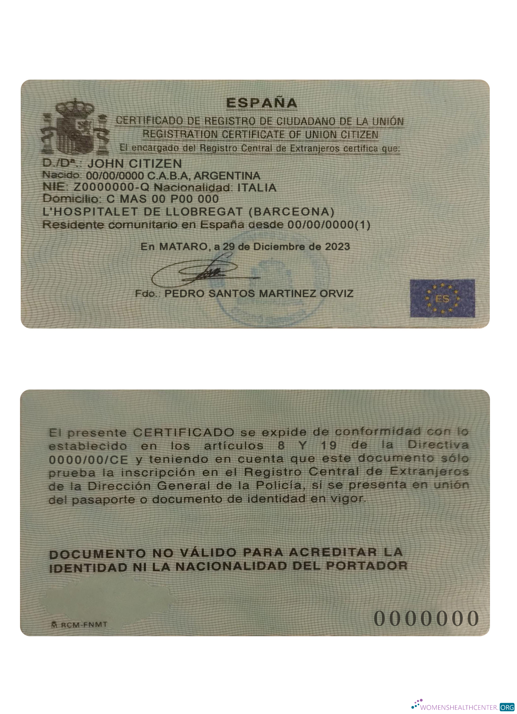 Премиум Скачать Испания Registration Certificate Юнион Citizen Photoshop Шаблон