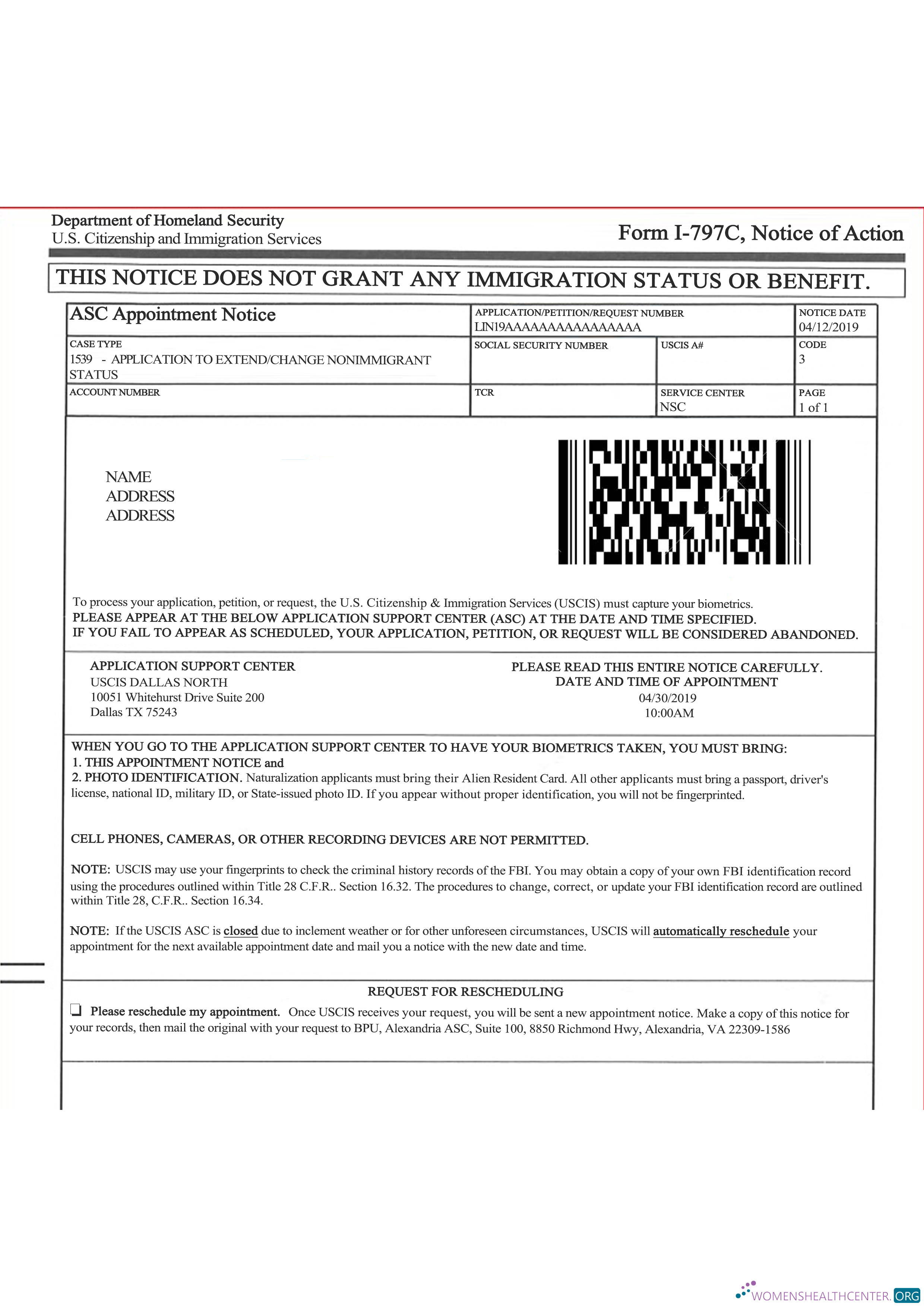 Редактируемый Скачать U.S. Citizenship и Immigration Services Form I 797C, Notice Action Photoshop Шаблон