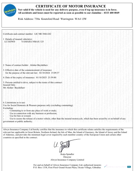 Качественный Скачать UK Certificate Motor Insurance Photoshop Шаблон