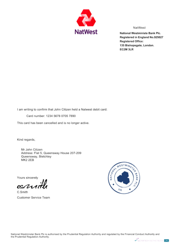 Качественный Скачать UK NatWest Банк Дебетовая Карта Cancellation Confirmation Letter Photoshop Шаблон