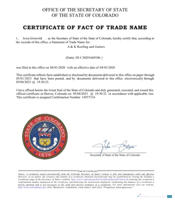 Качественный Скачать USA Colorado Certificate Fact Trade Name Photoshop Шаблон