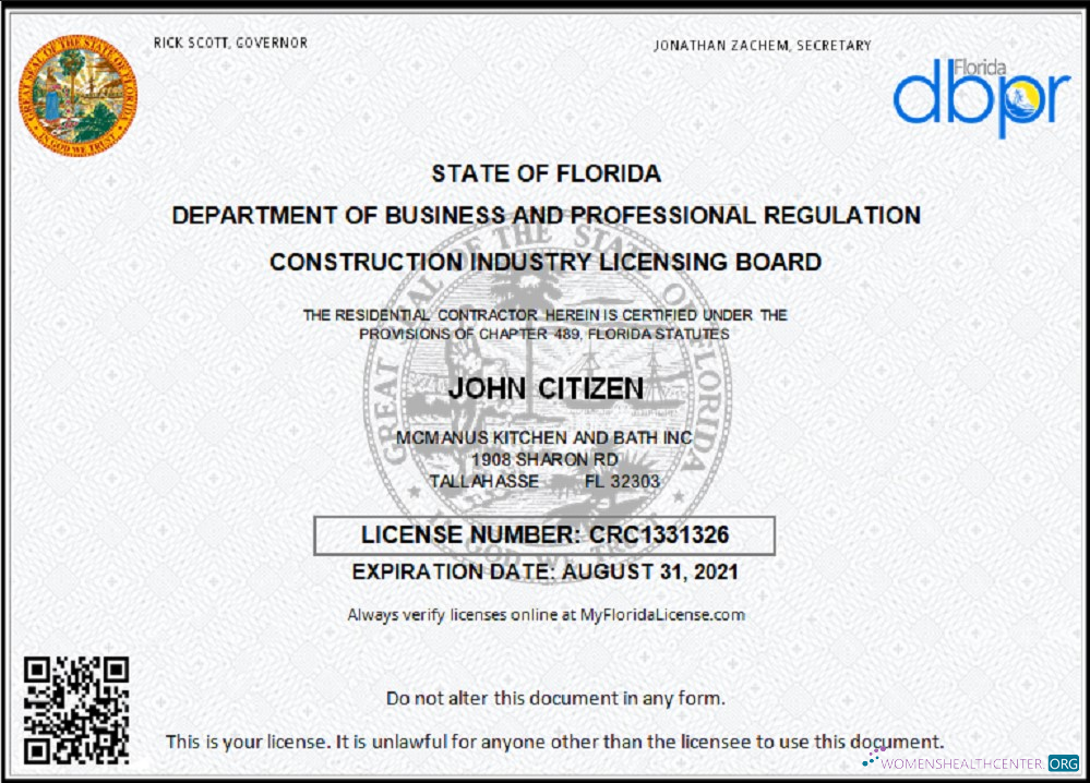 Реалистичный Скачать USA Florida Contractor Бизнес License Photoshop Шаблон
