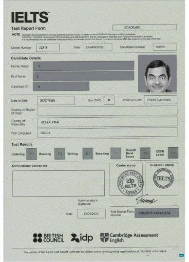 Реалистичный Скачать Великобритания Ielts Report Form Photoshop Шаблон