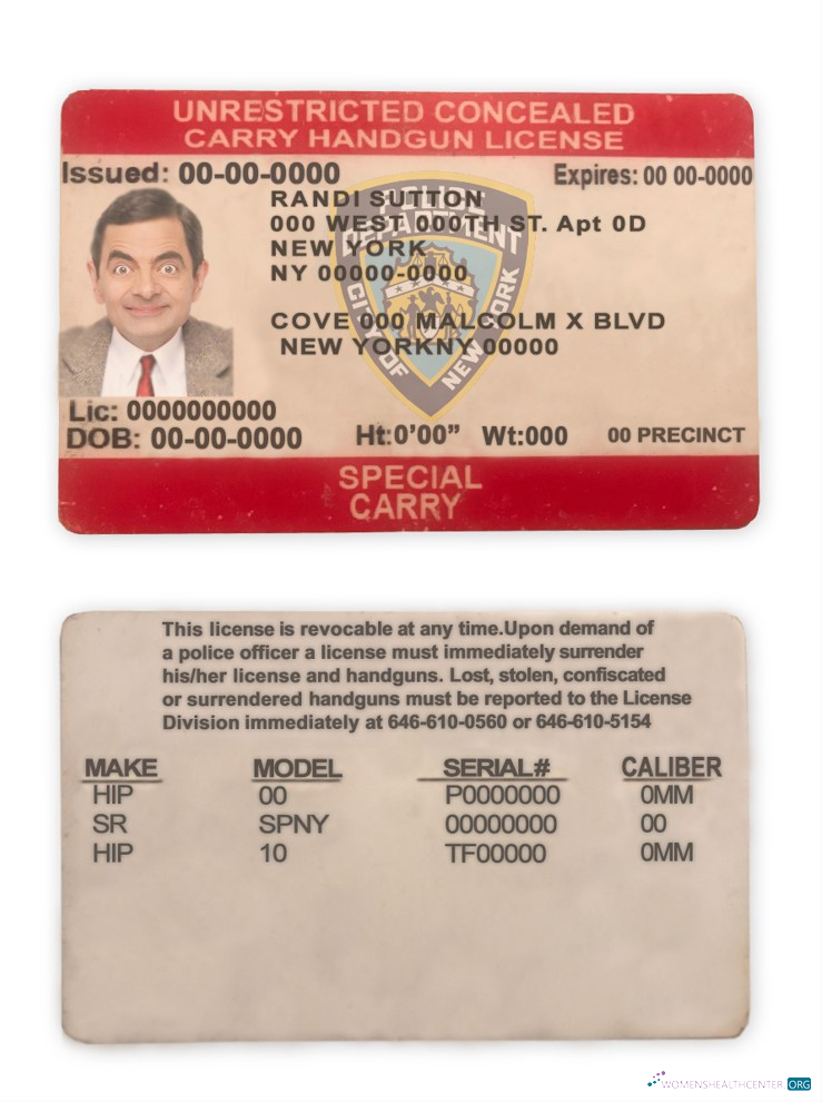 Редактируемый Скачать США Новый York Государственный Unrestricted Concealed Carry License Photoshop Шаблон