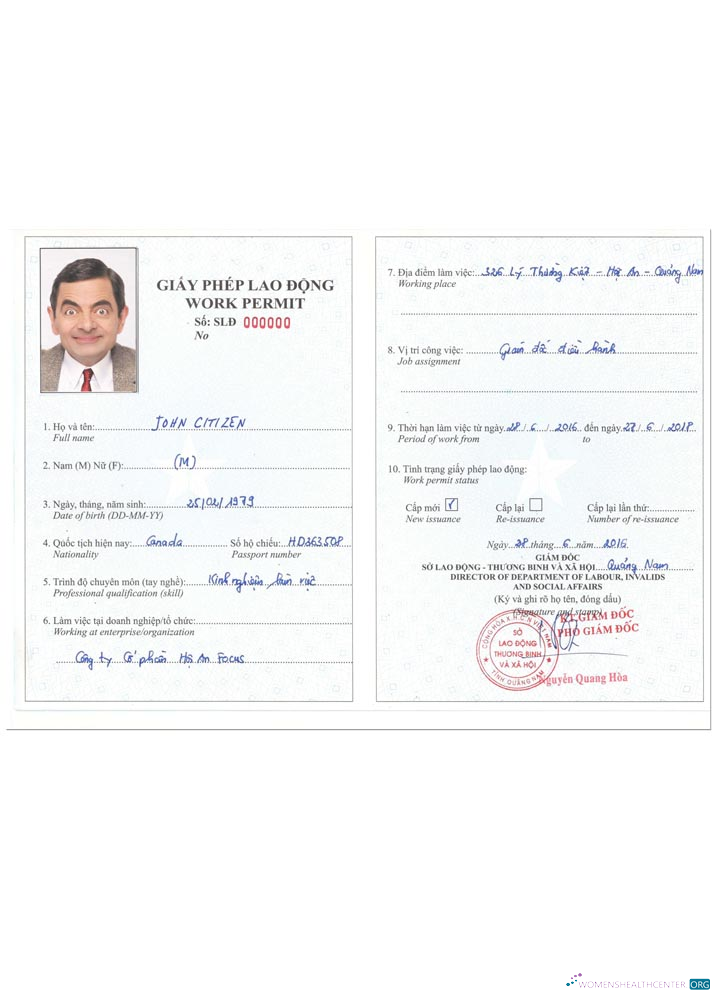 Качественный Скачать Вьетнам Work Permit Photoshop Шаблон