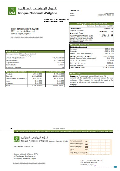 Профессиональный Скачать Алжир Banque Nationale D'Algerie (BNA) Банк Ипотека Выписка Scr Photoshop Шаблон
