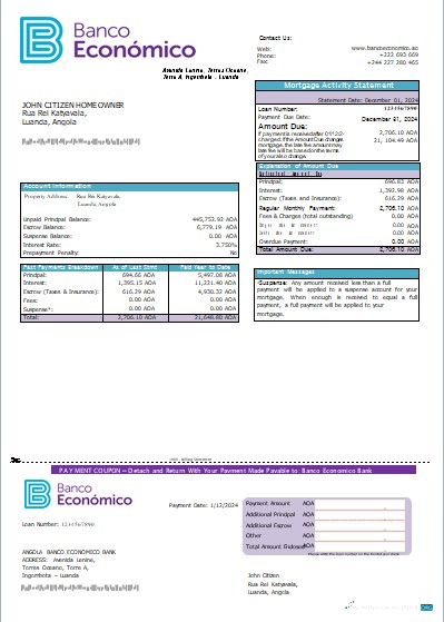 Качественный Скачать Ангола Banco Economico Банк Ипотека Выписка Scr Photoshop Шаблон