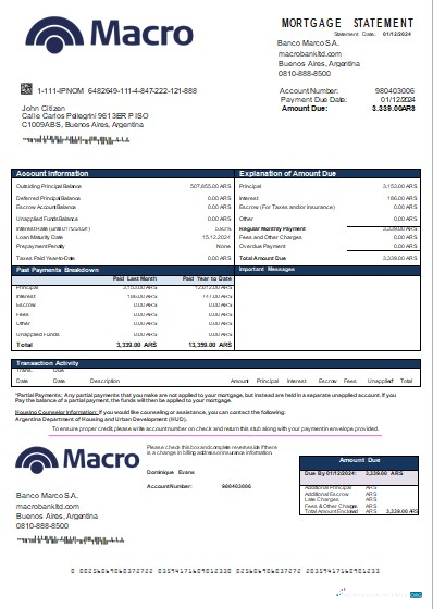 Качественный Скачать Аргентина Banco Macro S.A. Банк Ипотека Выписка Scr Photoshop Шаблон