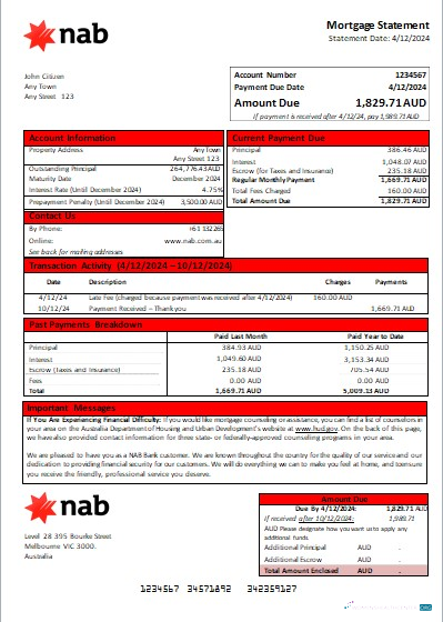 Профессиональный Скачать Австралия NAB Банк Ипотека Выписка Scr Photoshop Шаблон