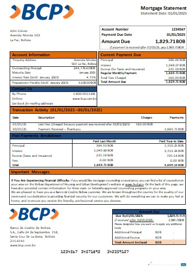 Премиум Скачать Banco de Credito Боливия Банк Ипотека Выписка Scr Photoshop Шаблон