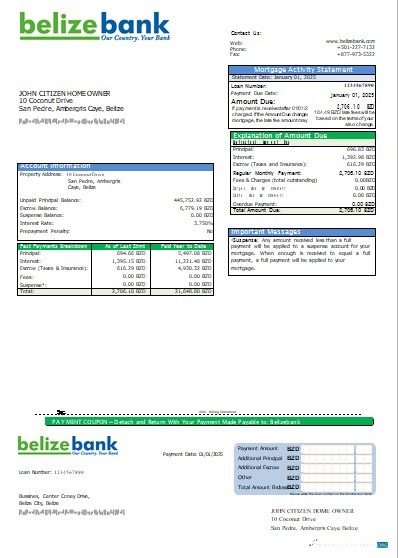 Профессиональный Скачать Белиз Belizebank Банк Ипотека Выписка Scr Photoshop Шаблон